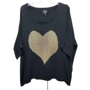 Cliche Couture Black Cotton Blend Slouchy Dolman Sleeve Heart Graphic Sweater M
